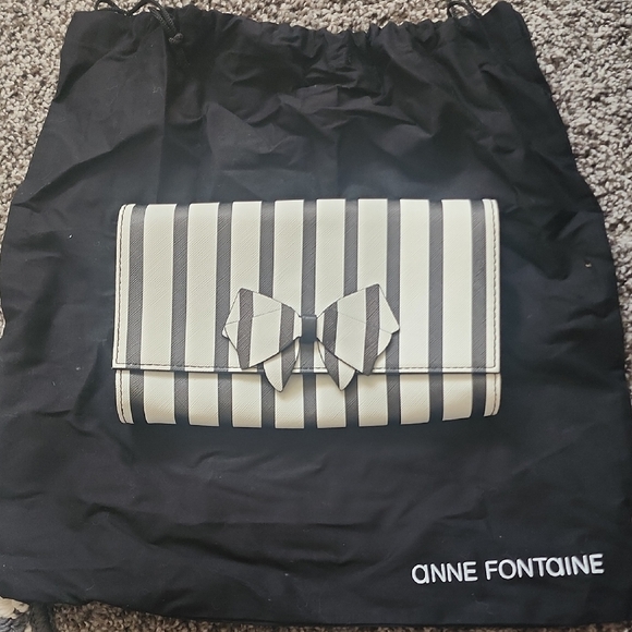 Anne Fontaine Black and White Striped Clutch with Bow